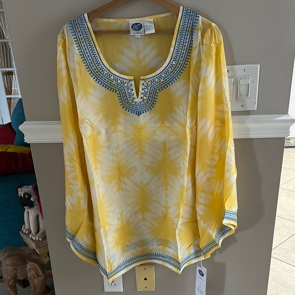 Diane Gilman Vibrant Yellow Silk Tunic Size M